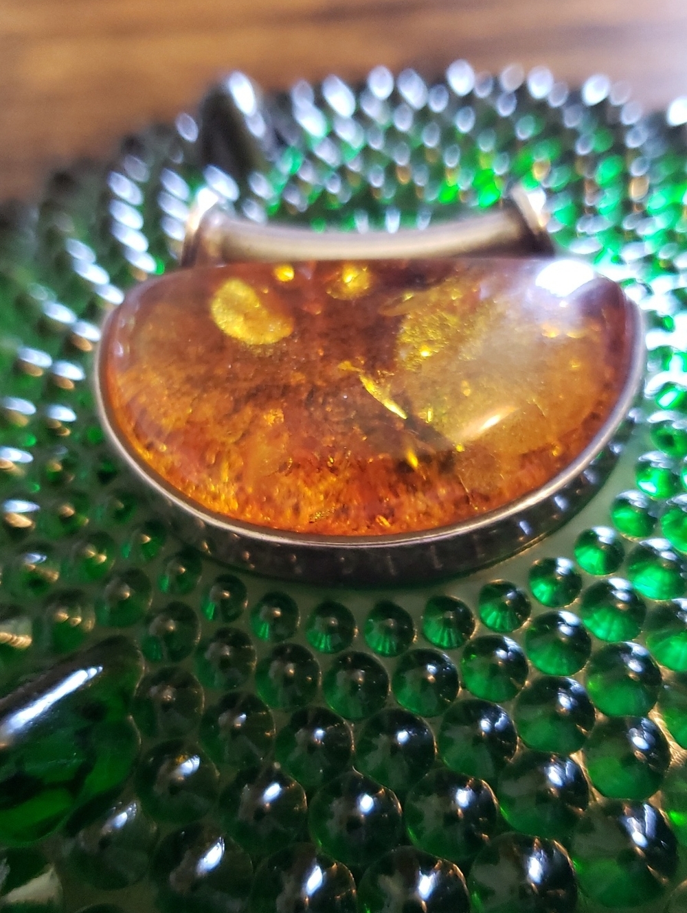 Vintage Mid Century Modernist Scandinavian Style Silver Natural Amber Pendant